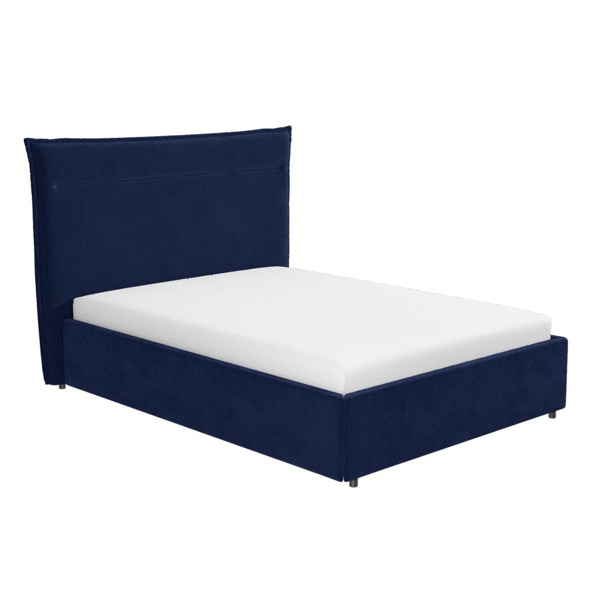 Maddox Navy Blue Velvet King Size Bed Frame with Cushioned Headboard – image 3
