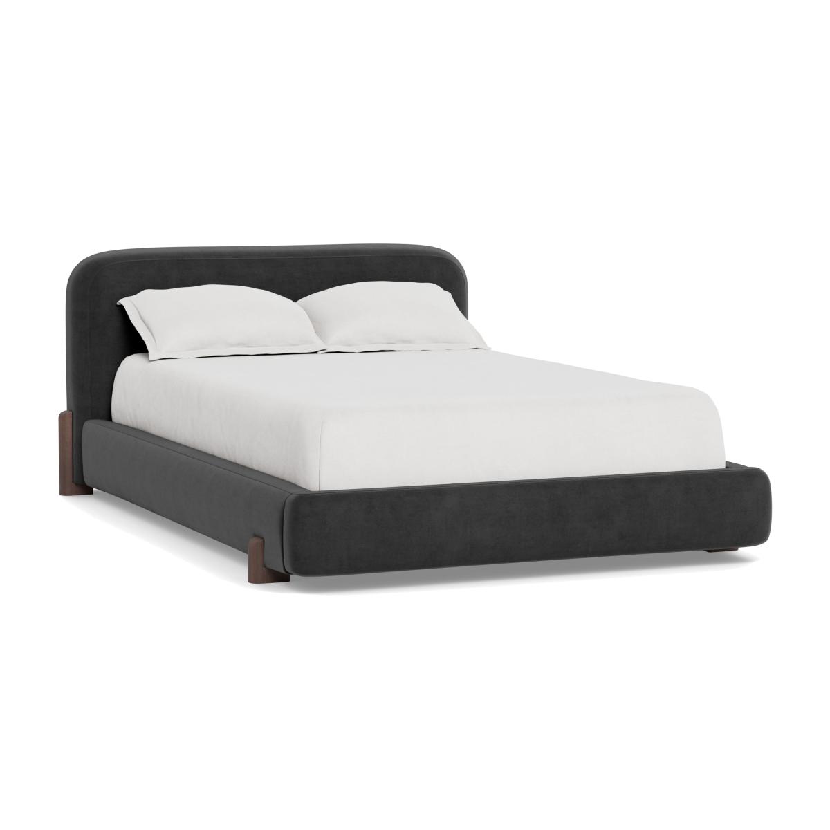 Heal's Nuvola King Bed Smart Luxe Velvet Nickel Walnut Stained Oak Feet - Heal's UK Bedroom Furniture – image 1