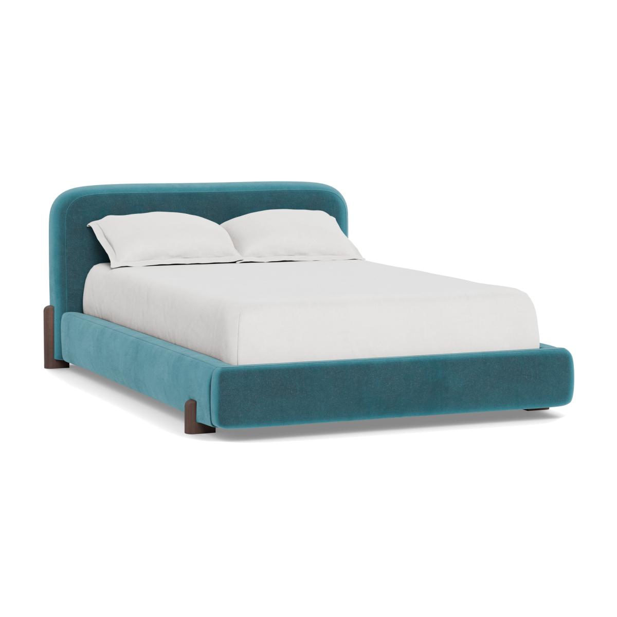 Heal's Nuvola King Bed Smart Luxe Velvet Airforce Blue Walnut Stained Oak Feet - Heal's UK Bedroom Furniture – image 1