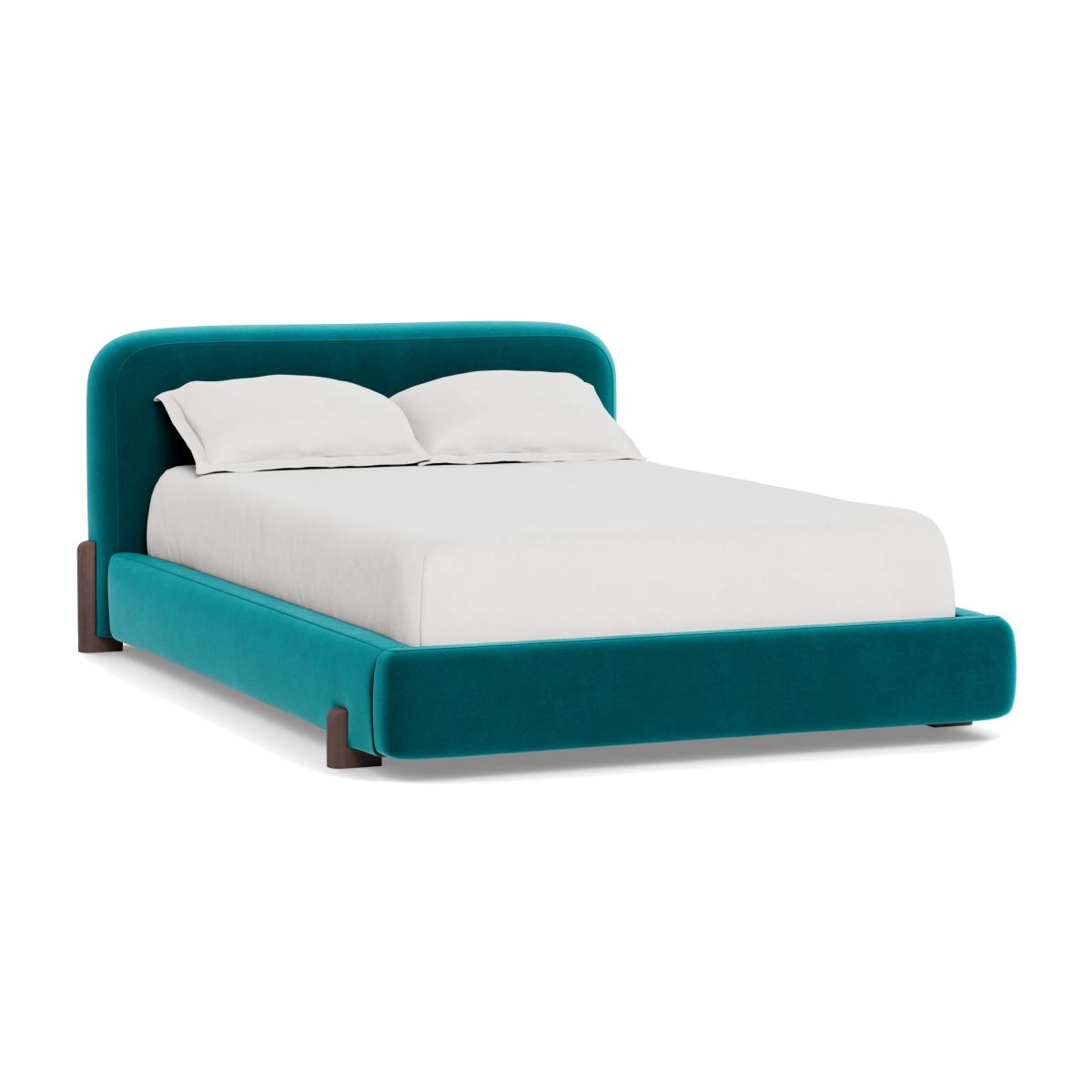 Heal's Nuvola King Bed Smart Velvet Petrol Walnut Stained Oak Feet - Heal's UK Bedroom Furniture – image 1