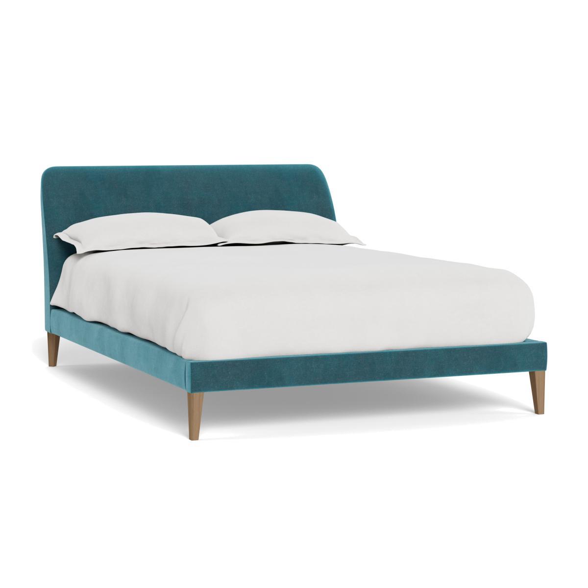 Heal's Wallis King Bed Smart Luxe Velvet Airforce Blue Black Oak Feet - Heal's UK Bedroom Furniture – image 1