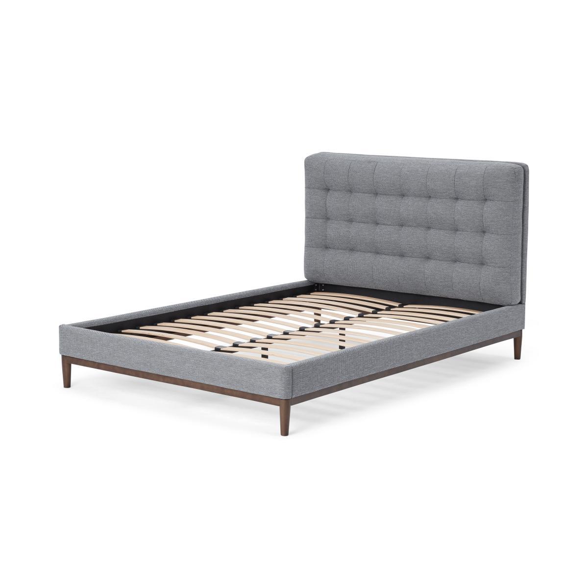 Lavelle Super King Size Bed, Blue Grey Tonal Weave & Walnut Stain Legs – image 3