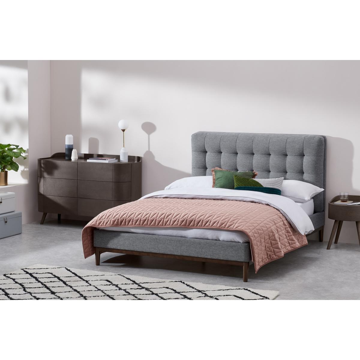Lavelle Super King Size Bed, Blue Grey Tonal Weave & Walnut Stain Legs – image 4
