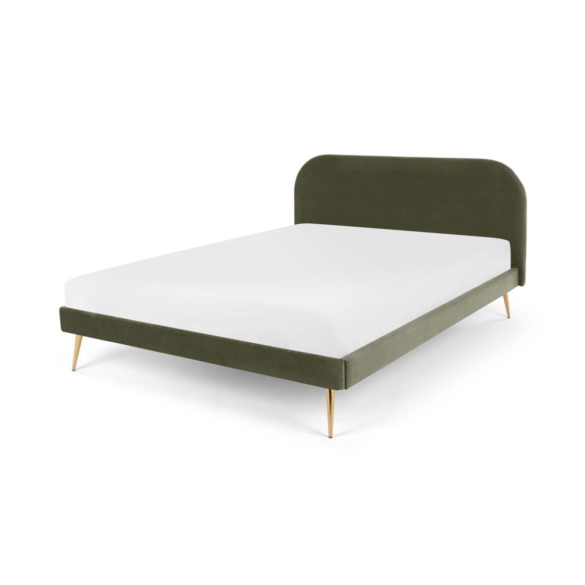 Eulia King Size Bed, Sycamore Green Velvet & Brass Legs – image 2