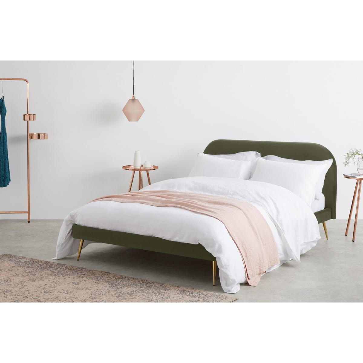 Eulia King Size Bed, Sycamore Green Velvet & Brass Legs – image 4