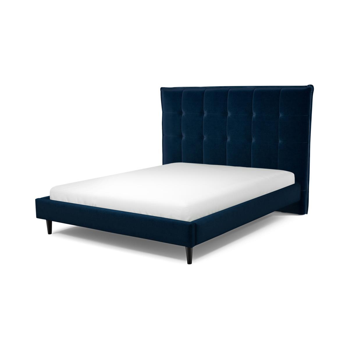 Lamas King Size Bed, Regal Blue Velvet with Black Stain Oak Legs – image 2