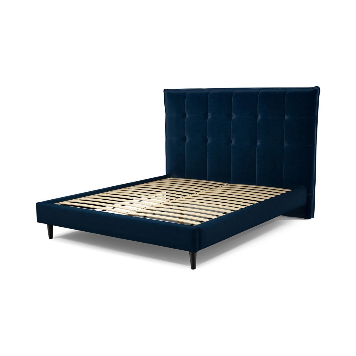 Lamas King Size Bed, Regal Blue Velvet with Black Stain Oak Legs – image 3