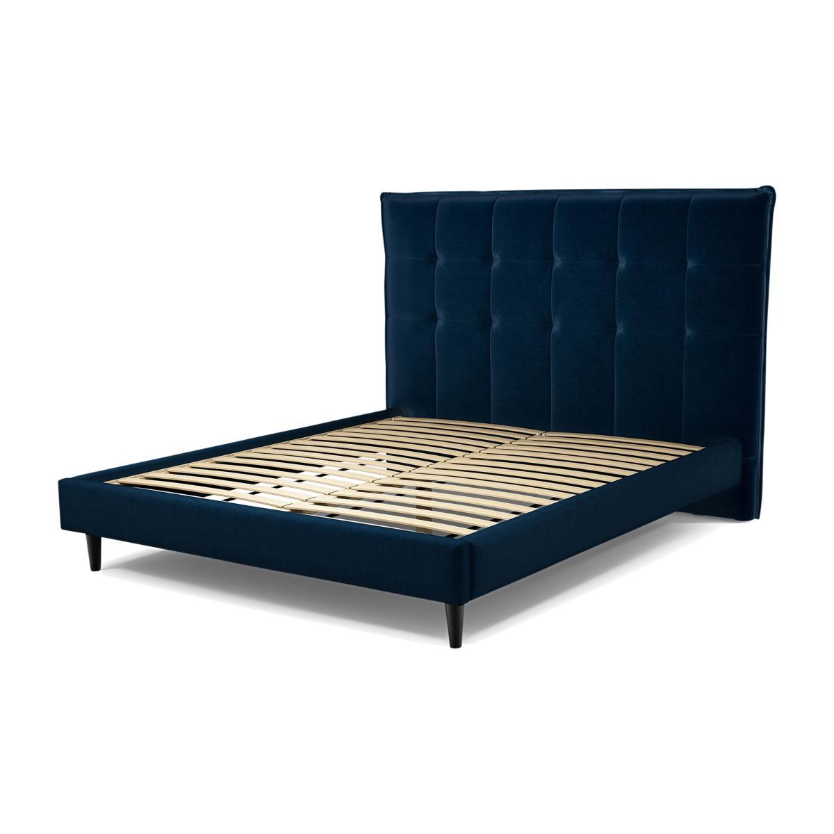 Lamas King Size Bed, Regal Blue Velvet with Black Stain Oak Legs – image 1