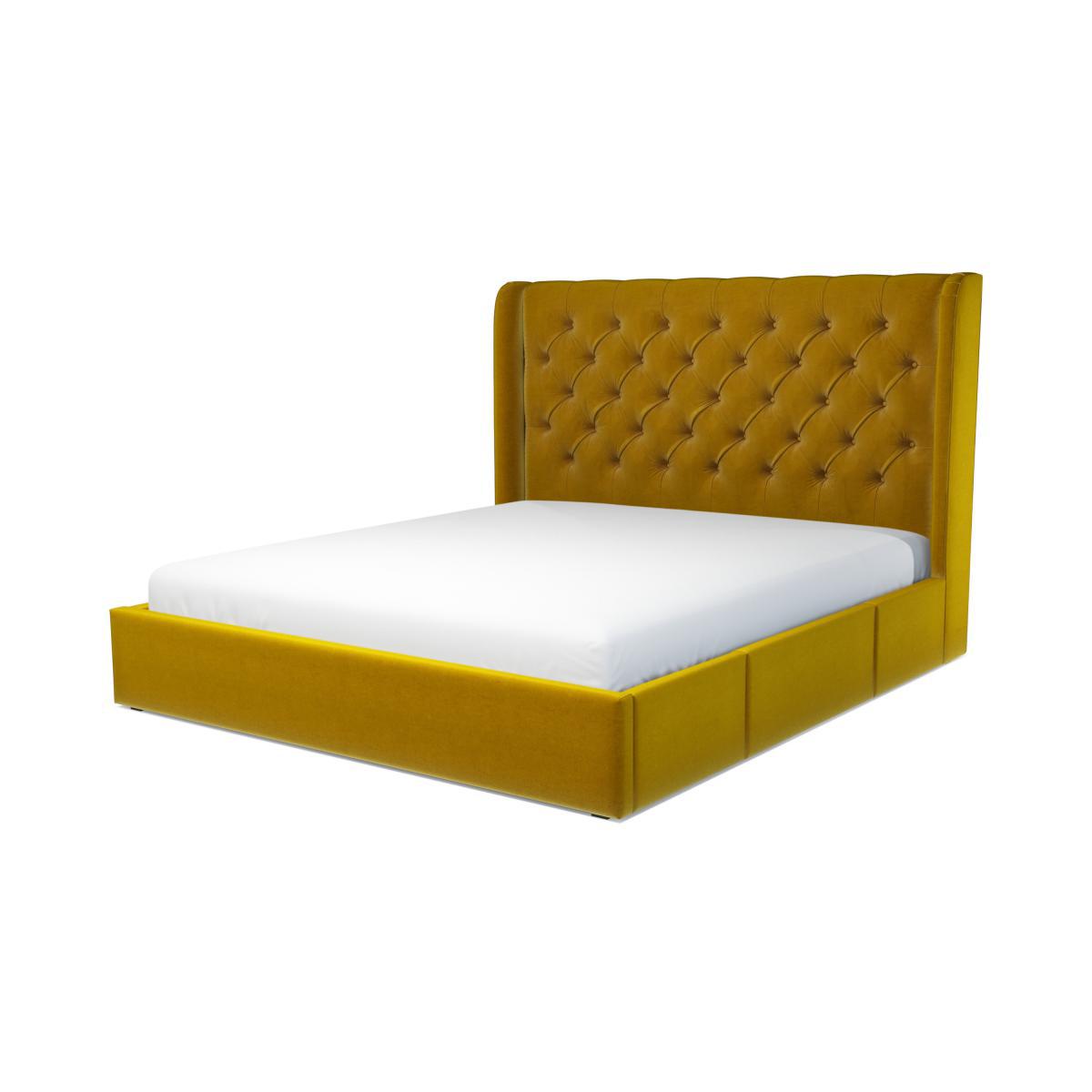 Romare Super King Size Bed with Storage Drawers, Saffron Yellow Velvet – image 2