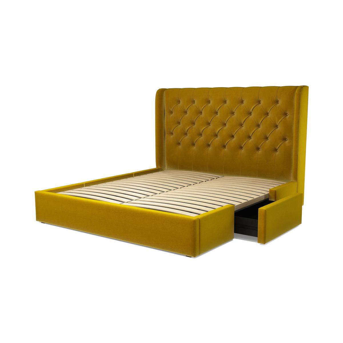 Romare Super King Size Bed with Storage Drawers, Saffron Yellow Velvet – image 5