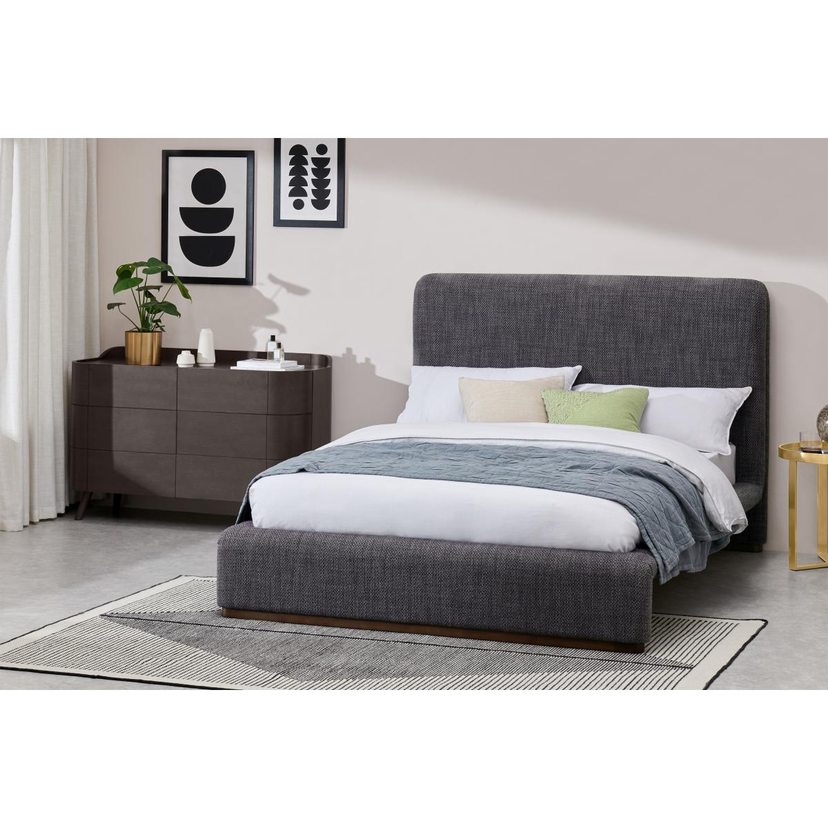 Palmi King Size Bed, Slate Loop Textured Boucle with Walnut Plinth – image 4