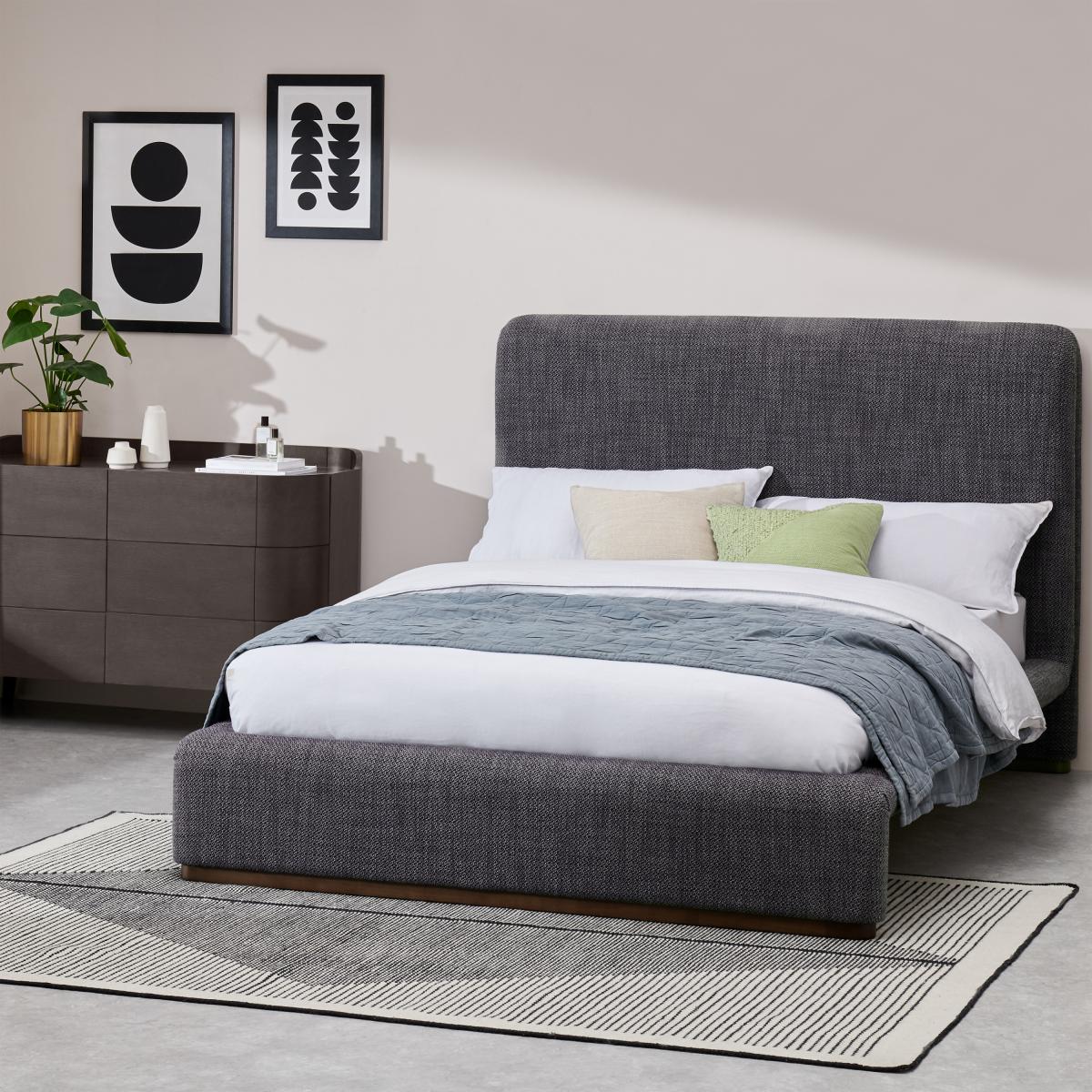 Palmi King Size Bed, Slate Loop Textured Boucle with Walnut Plinth – image 9
