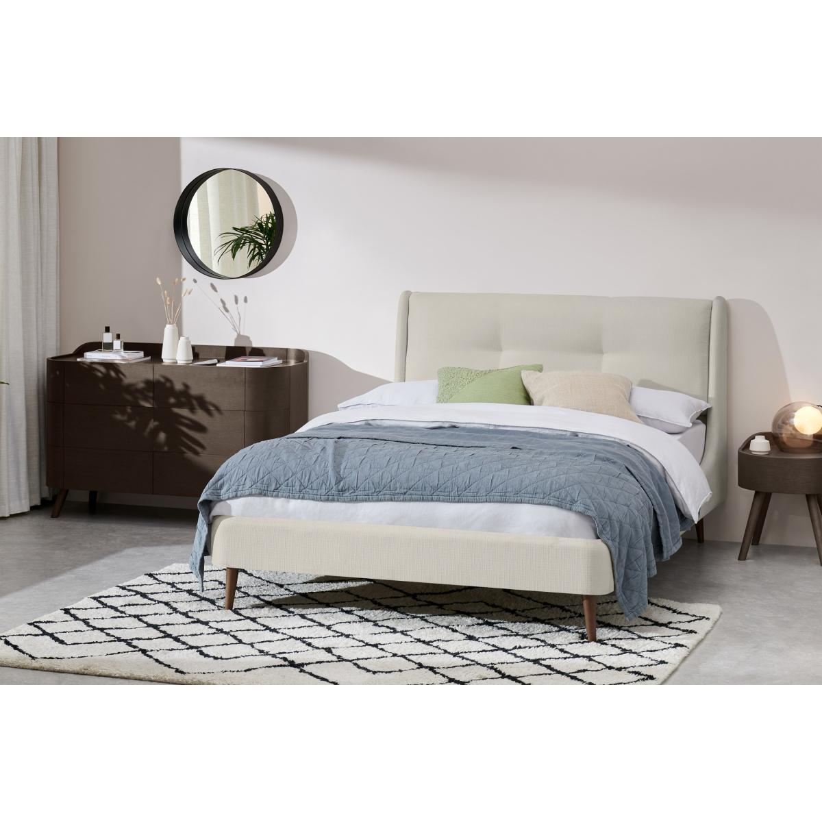 Raffety King Size Bed, Oatmeal Weave with Walnut Stain Legs – image 4