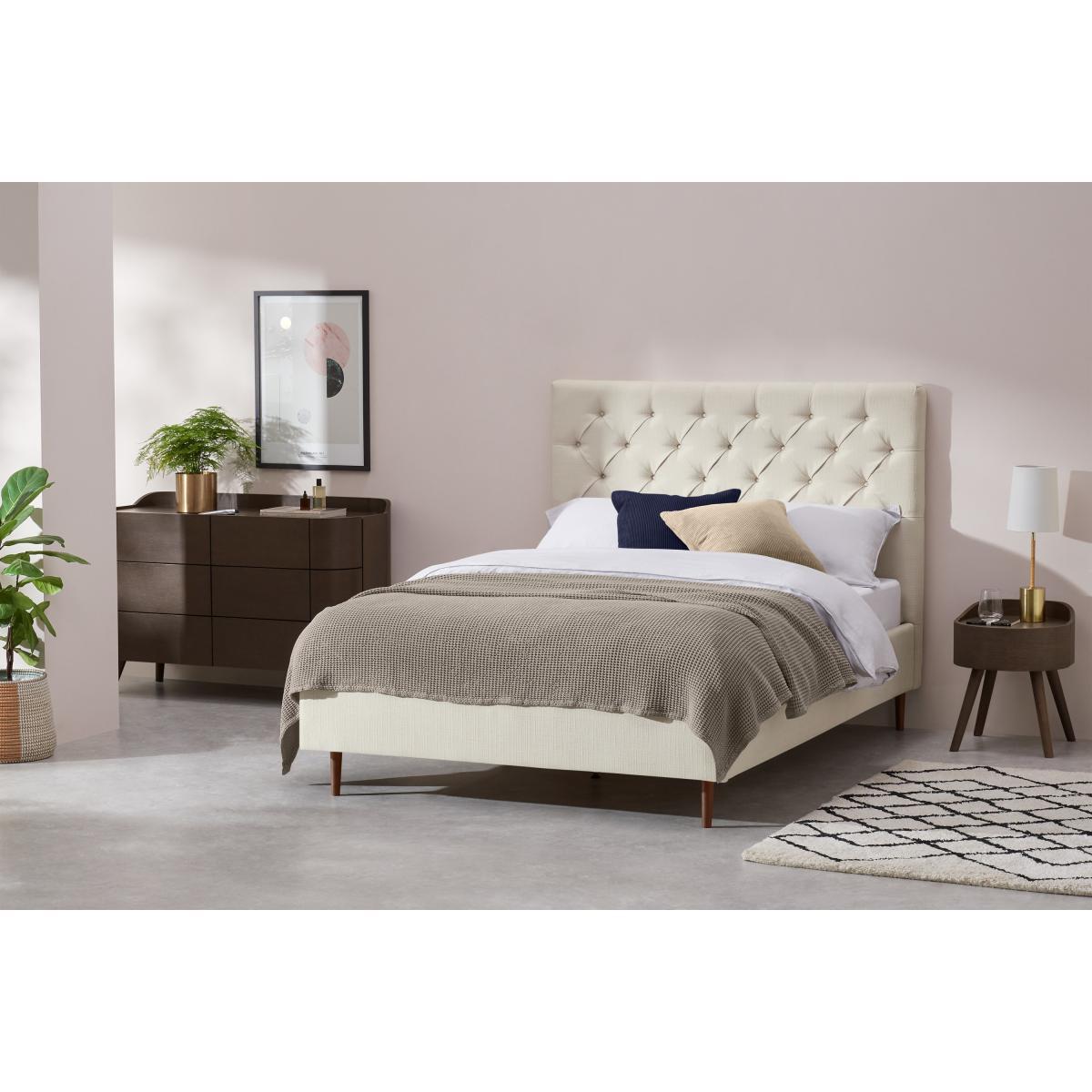 Skye King Size Bed, Oatmeal Weave & Walnut Stain Legs – image 4