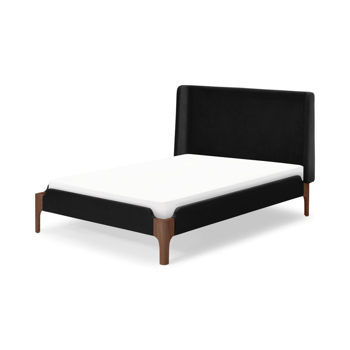 Roscoe King Size Bed, Deep Black Velvet & Dark Stain Oak – image 2