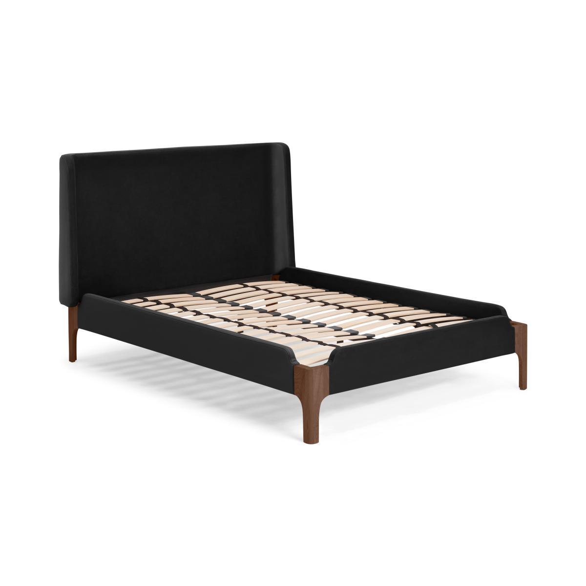 Roscoe King Size Bed, Deep Black Velvet & Dark Stain Oak – image 3