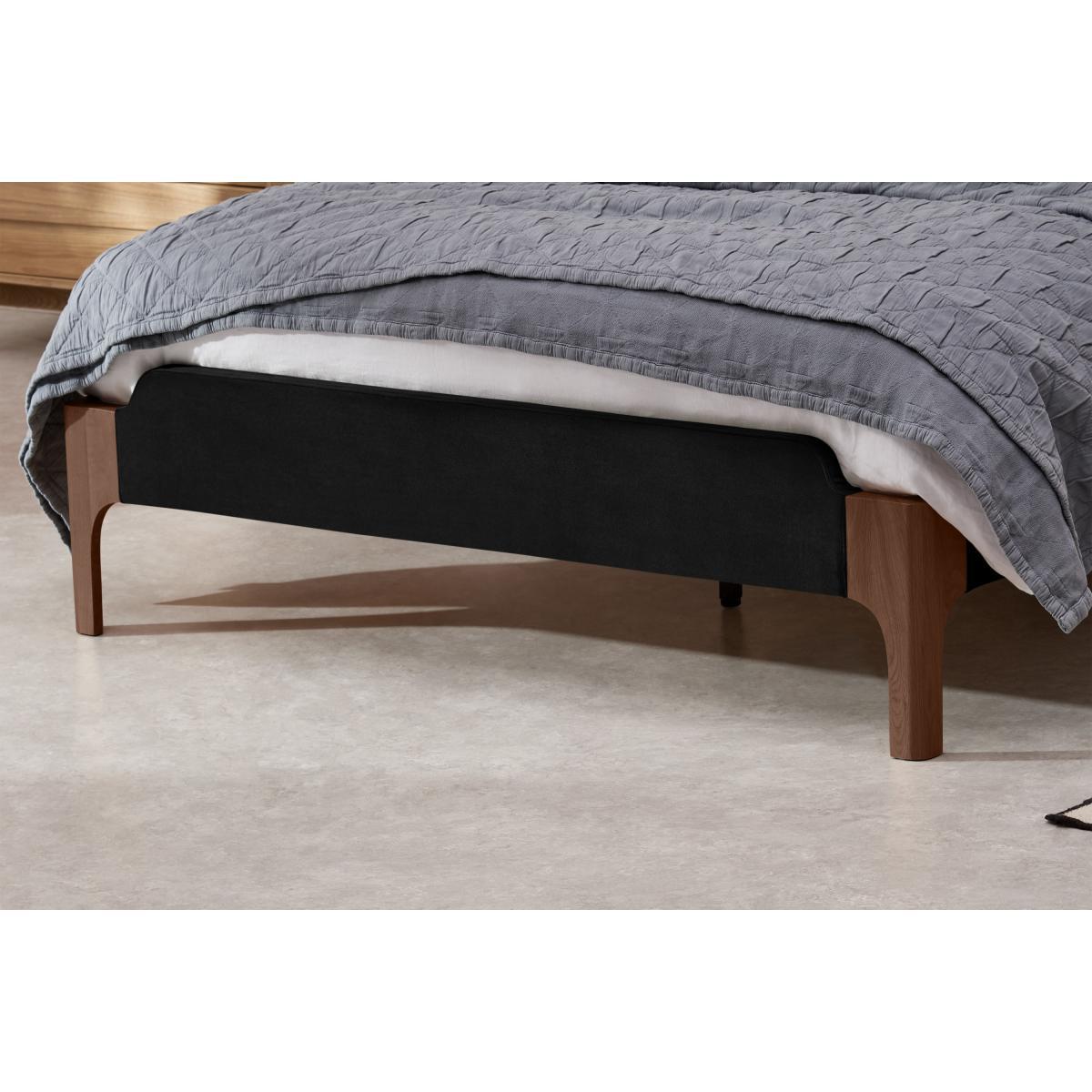 Roscoe King Size Bed, Deep Black Velvet & Dark Stain Oak – image 5