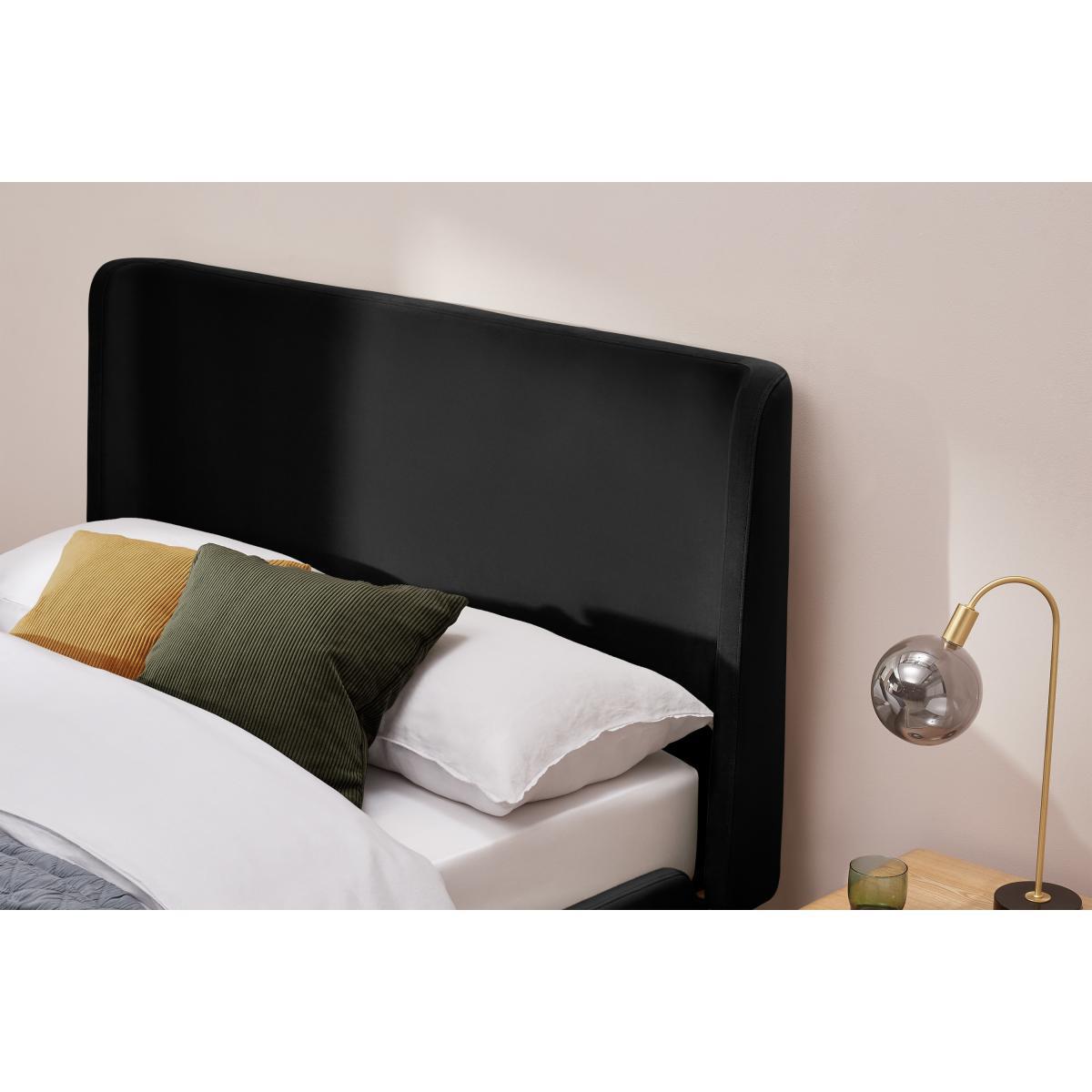 Roscoe King Size Bed, Deep Black Velvet & Dark Stain Oak – image 6
