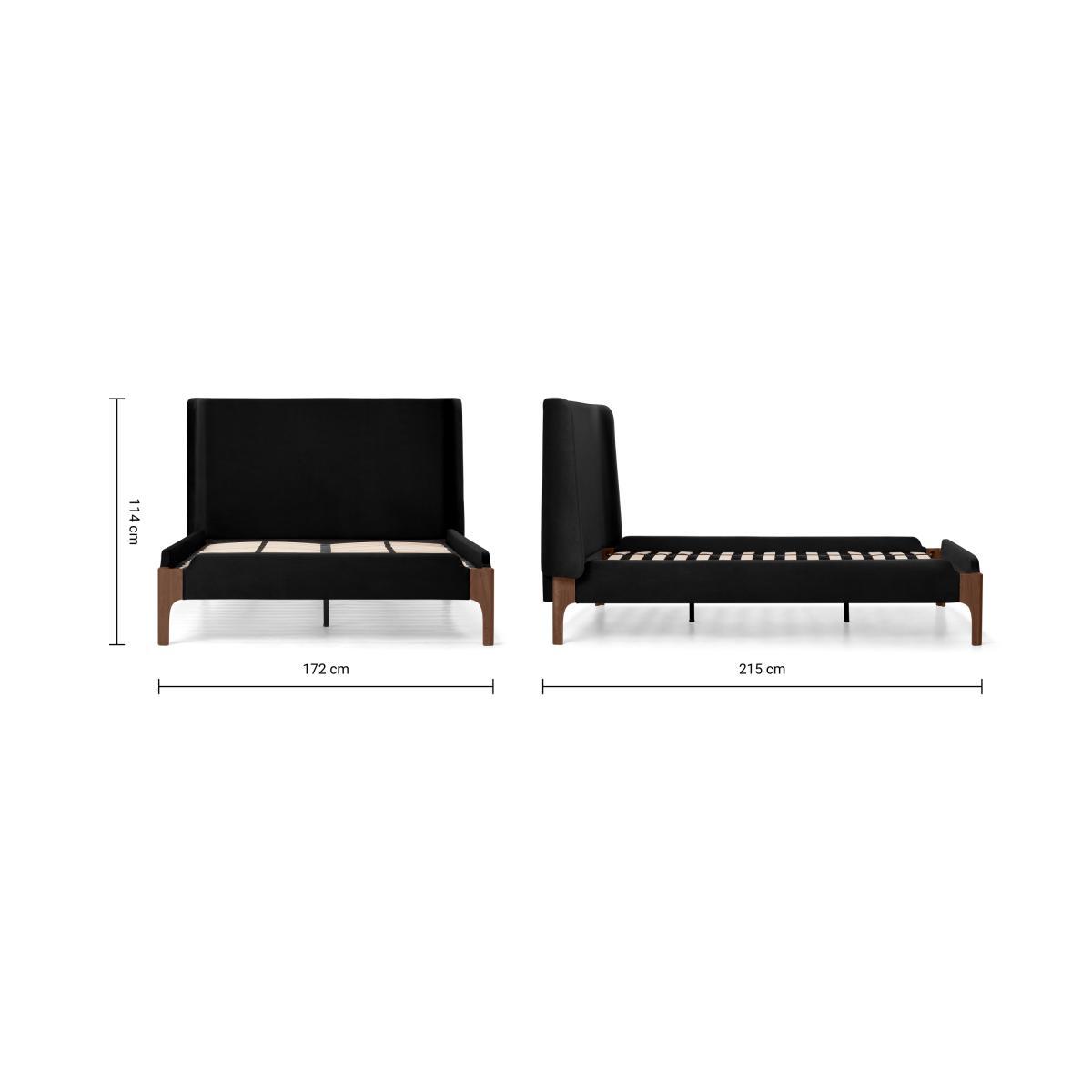 Roscoe King Size Bed, Deep Black Velvet & Dark Stain Oak – image 8