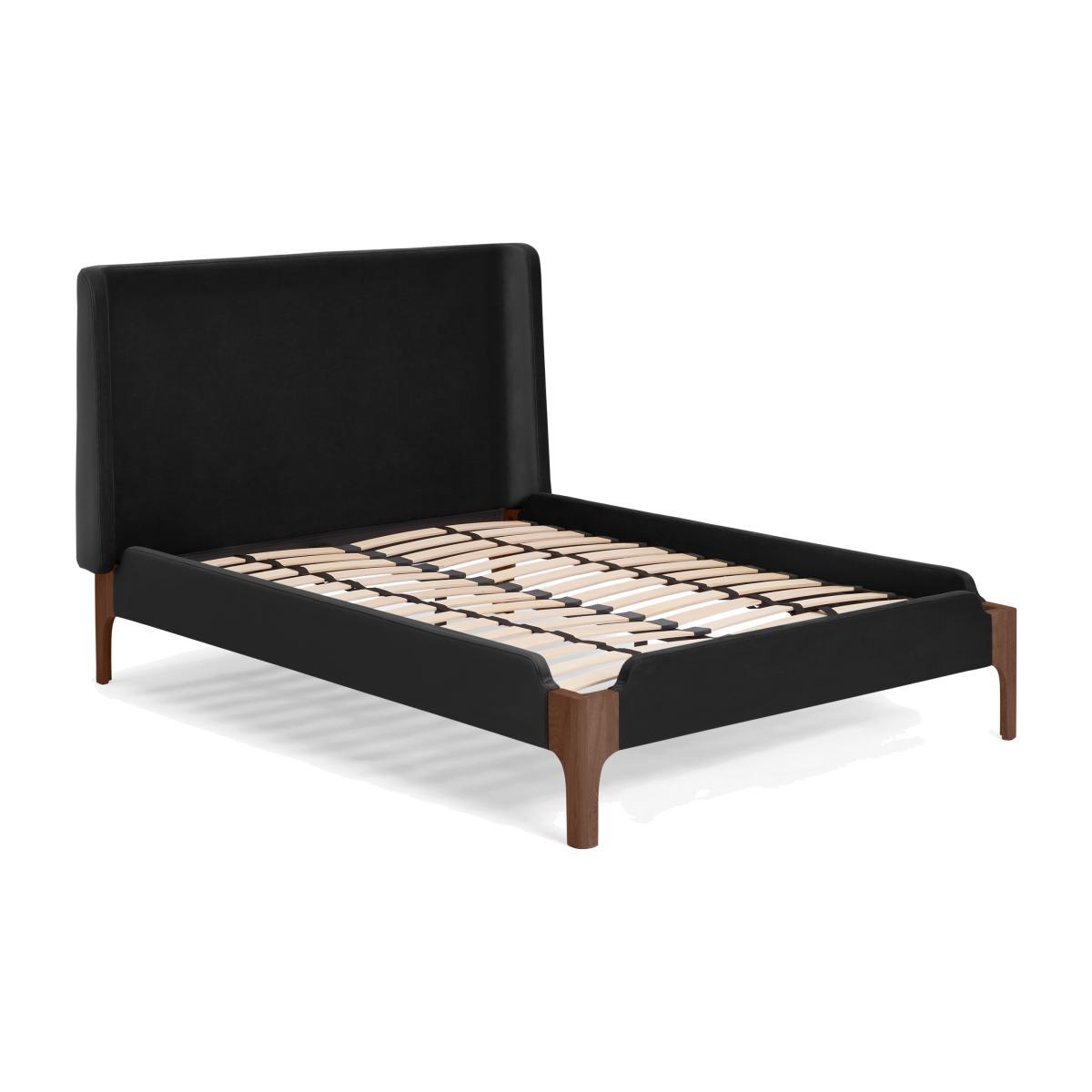Roscoe King Size Bed, Deep Black Velvet & Dark Stain Oak – image 1