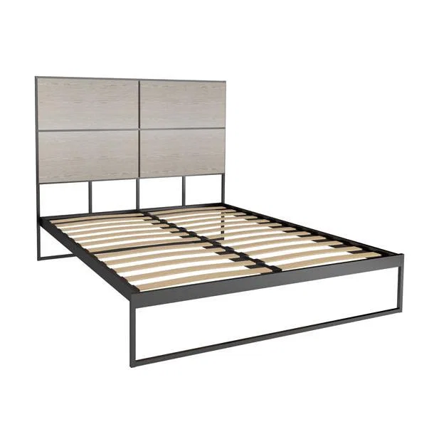 Gillmore Bed Federico Black Frame & Weathered Oak Headboard Bed / King – image 1