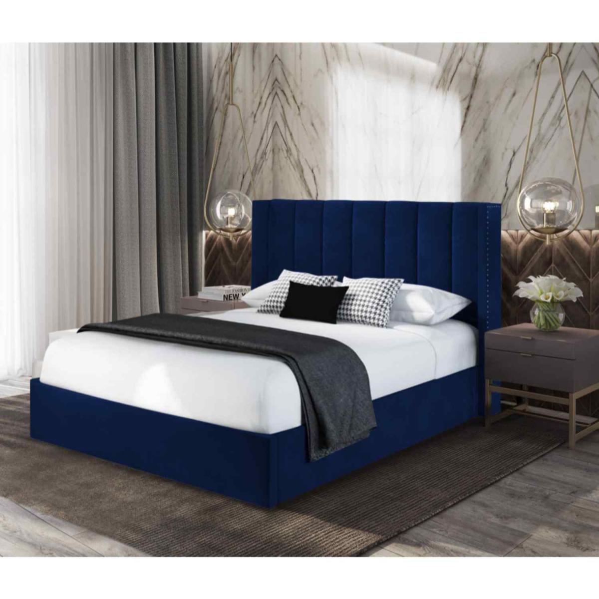 Markeeta Upholstered Plush Velvet Bed Frame - Blue / King Size – image 2