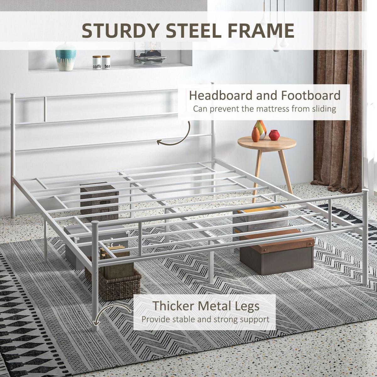 King Metal Bed Frame with Headboard and Footboard - White – image 4