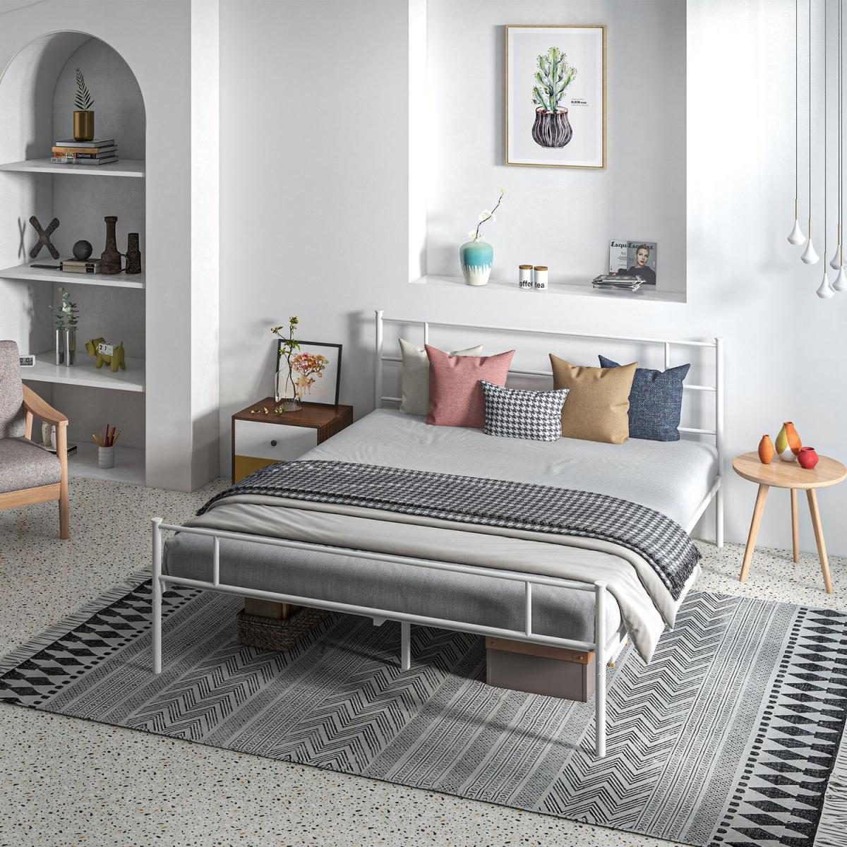 King Metal Bed Frame with Headboard and Footboard - White – image 5