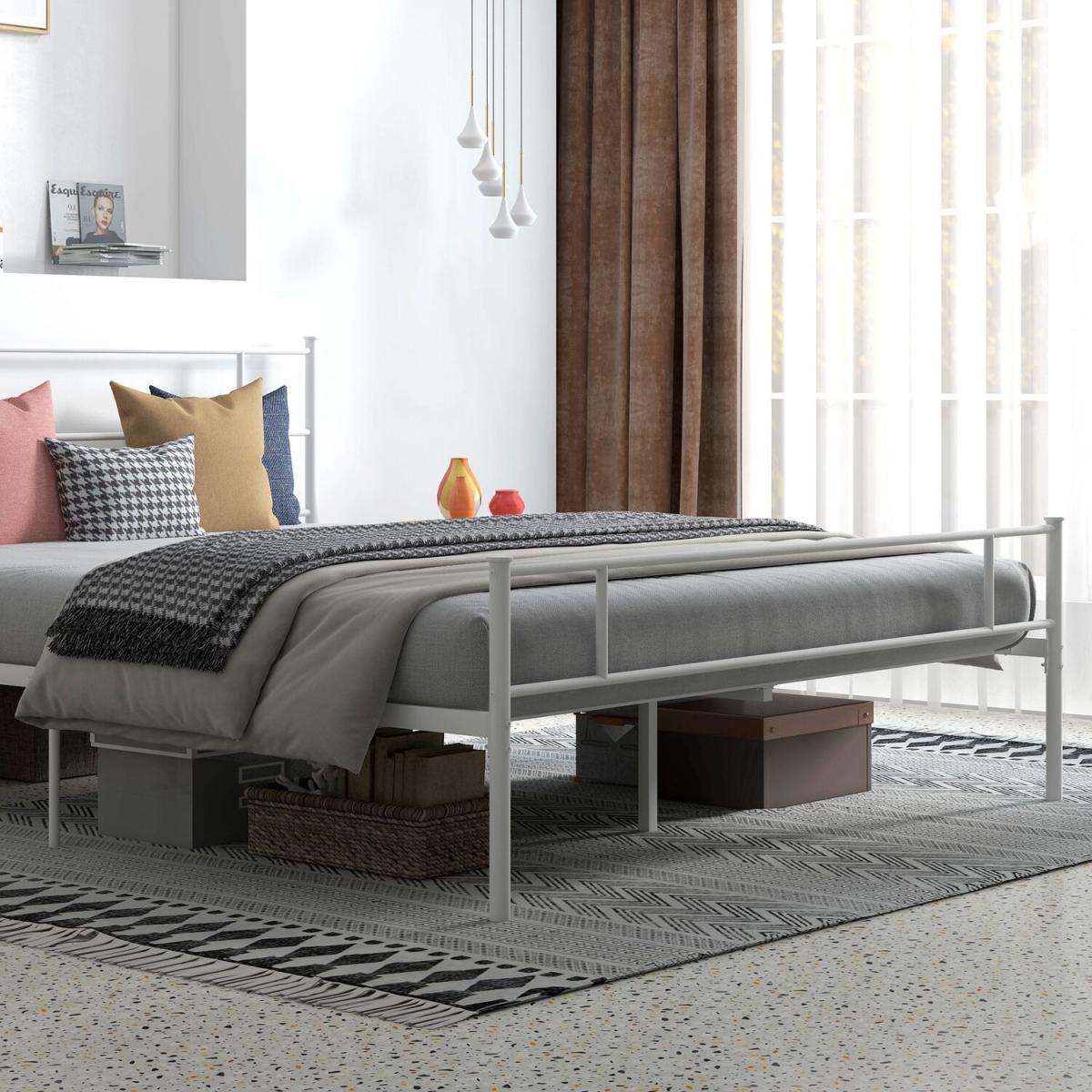 King Metal Bed Frame with Headboard and Footboard - White – image 6