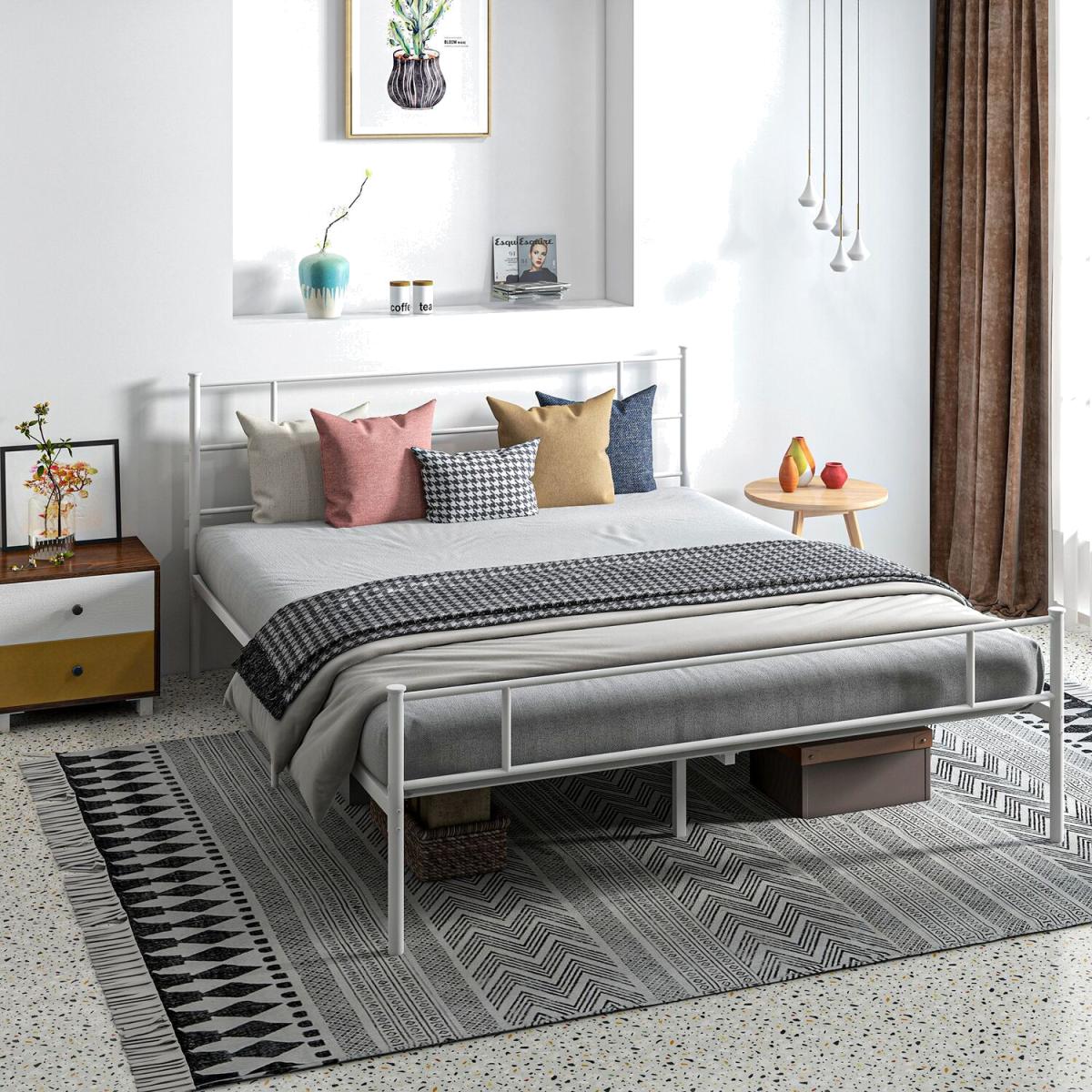 King Metal Bed Frame with Headboard and Footboard - White – image 1