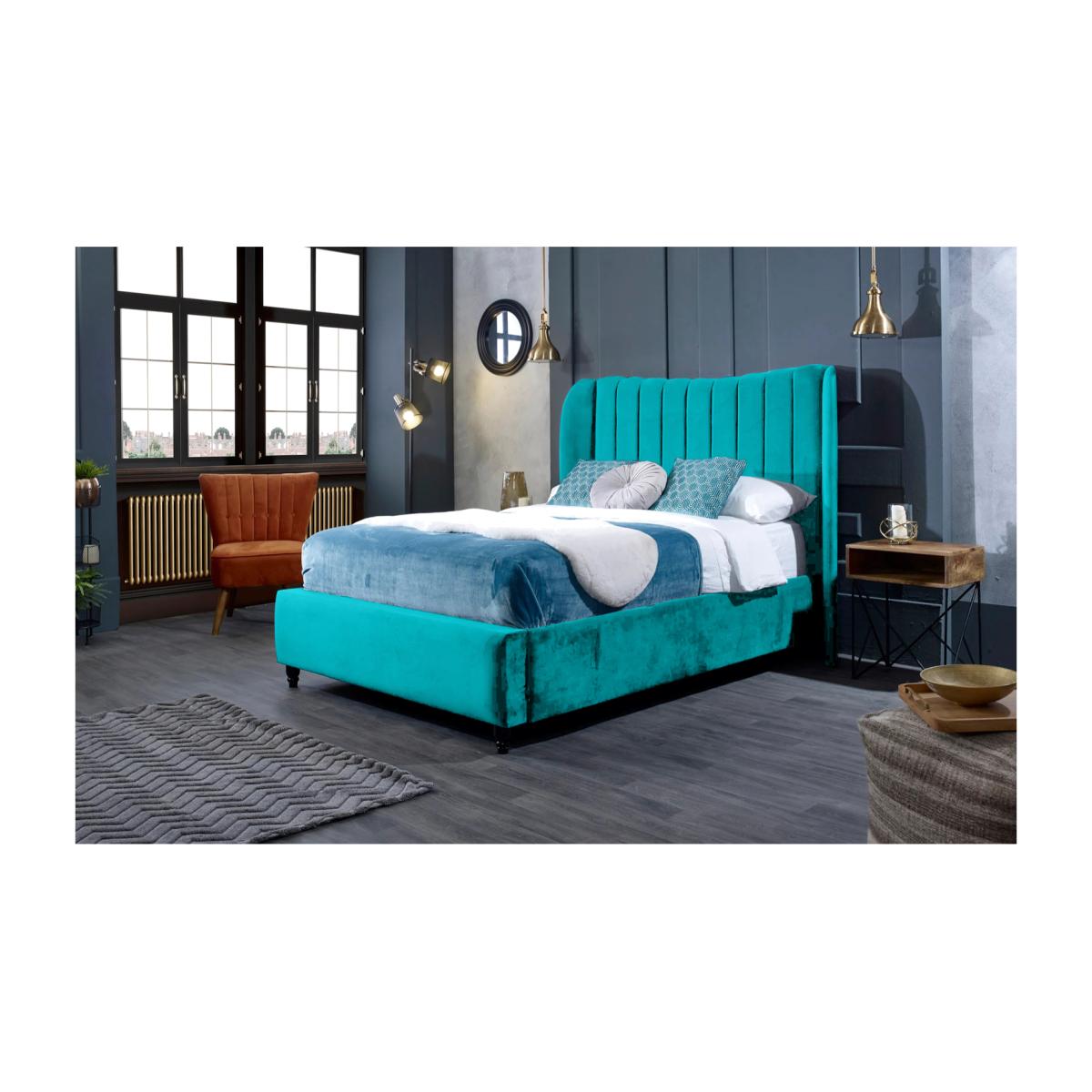 Carli Plush Bed Frame - Teal / King