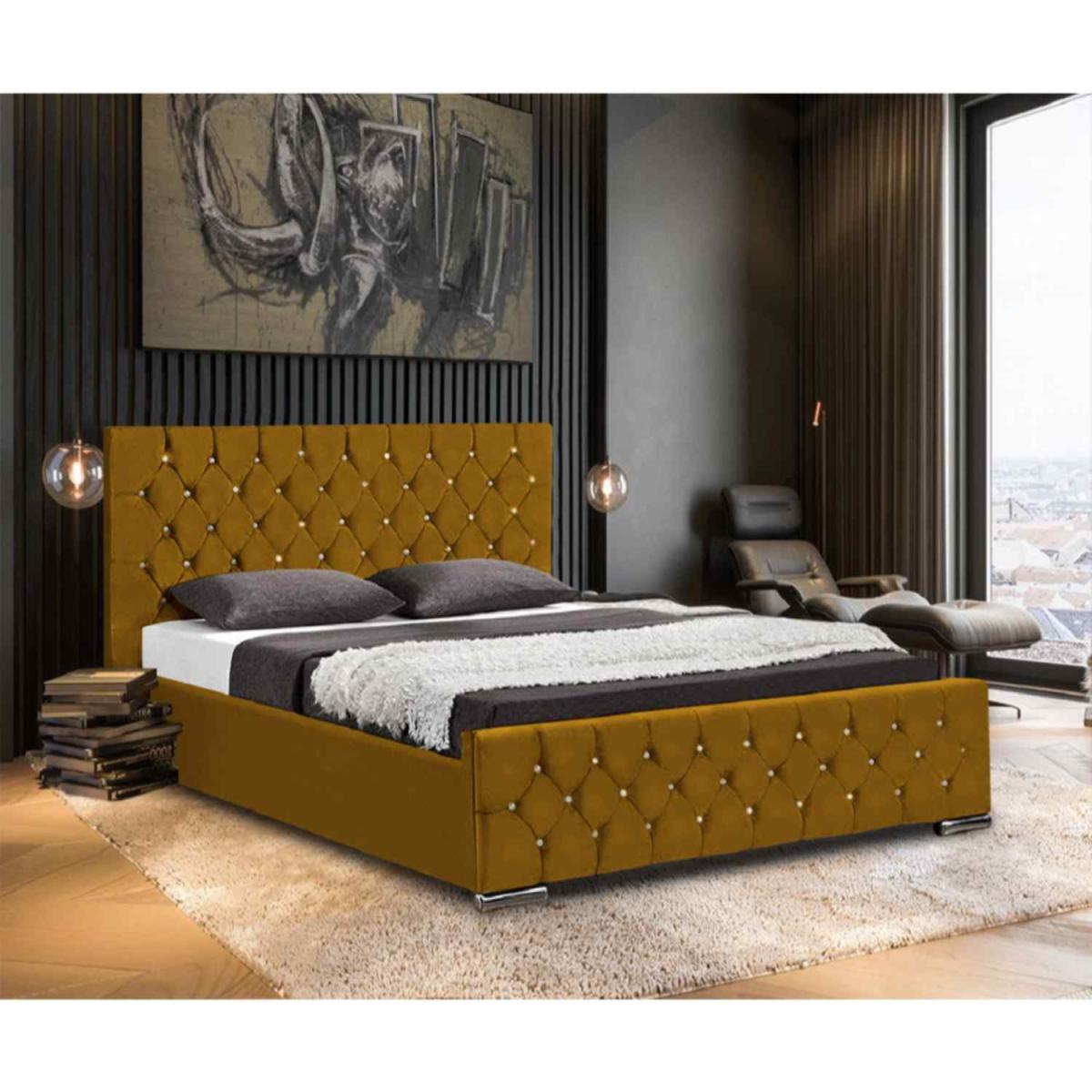 Paul Upholstered Plush Velvet Bed Frame - Yellow / King Size