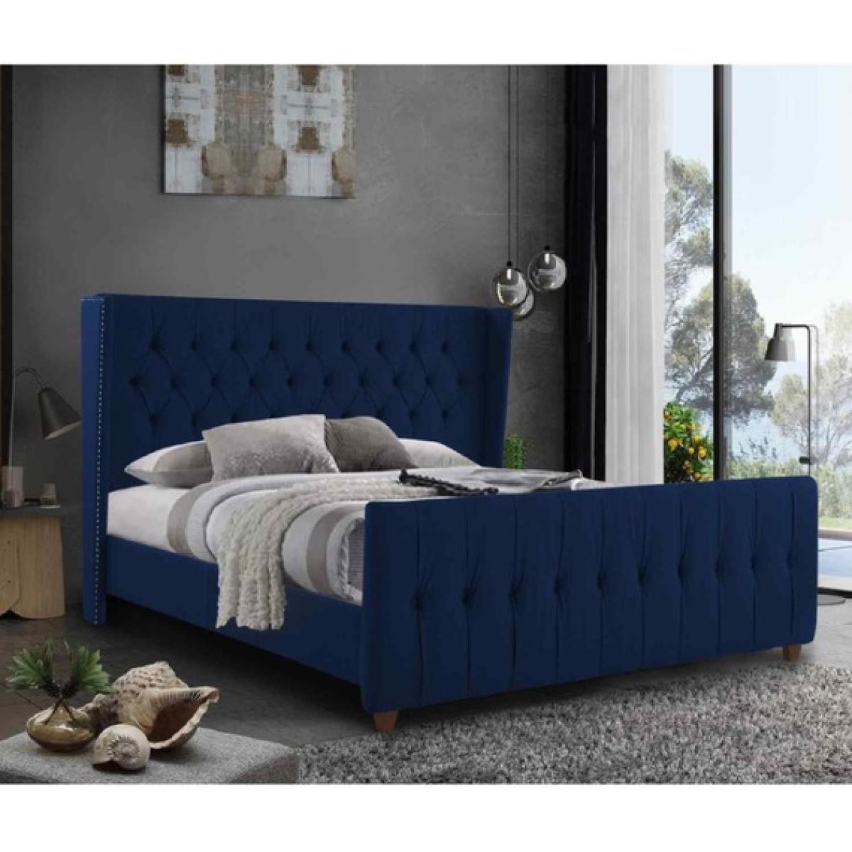 Aurora Upholstered Plush Velvet Bed Frame - Blue / King Size – image 1