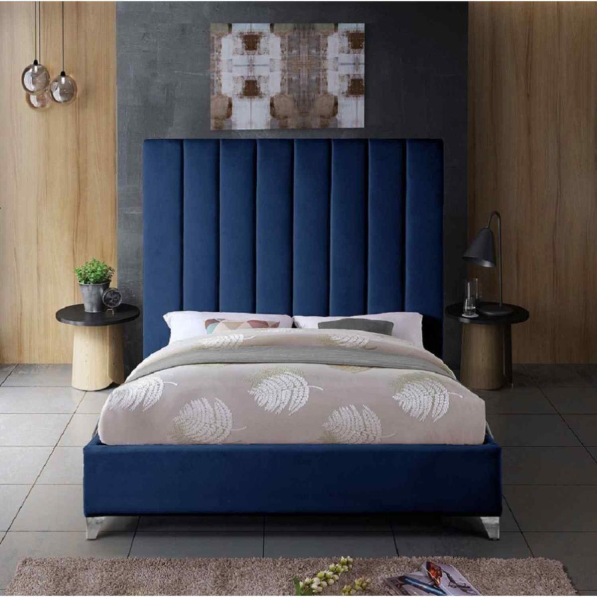 Alessandro Upholstered Plush Velvet Bed Frame - Blue / King Size – image 2