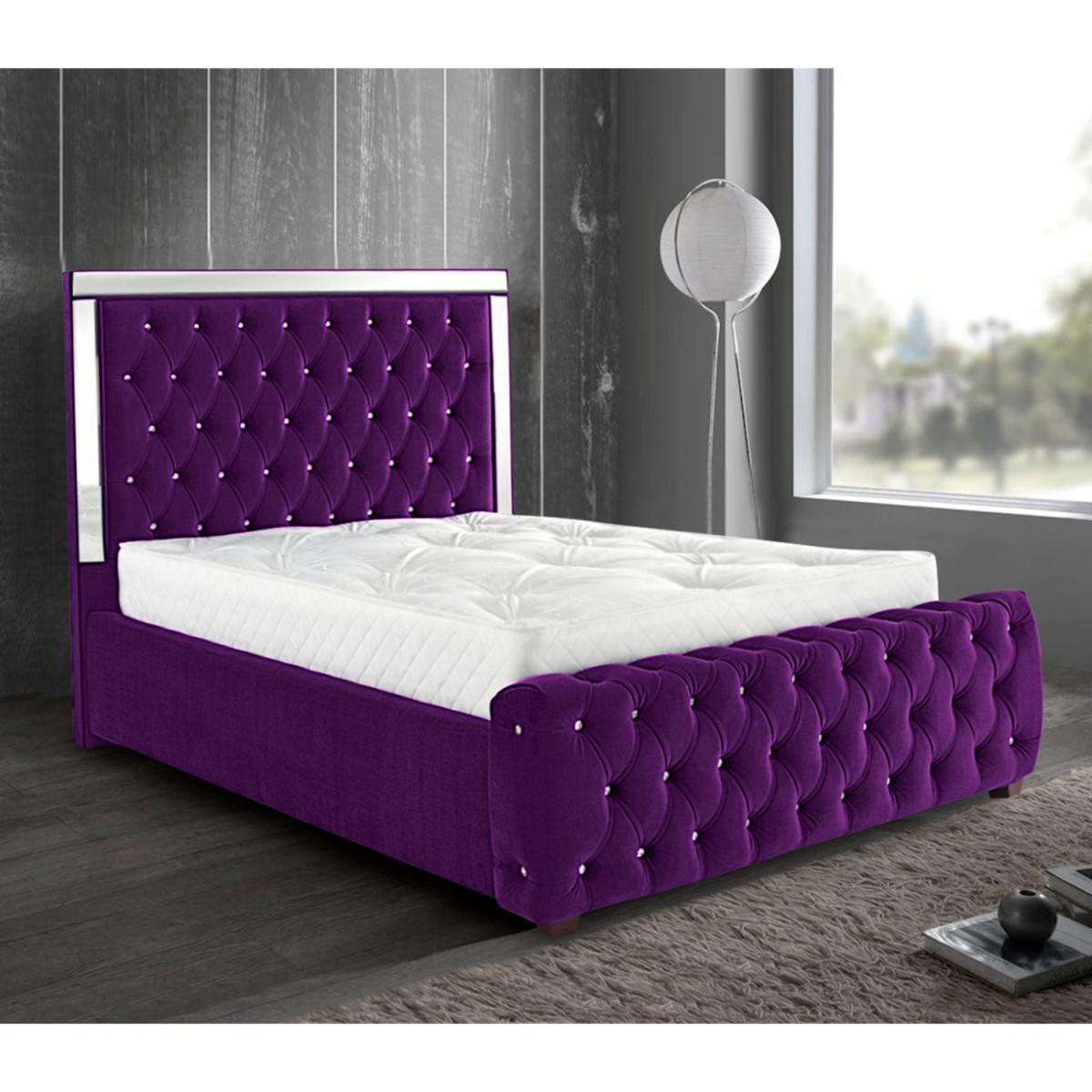Eberta Mirrored Upholstered Plush Velvet Bed Frame - Purple / King Size – image 2