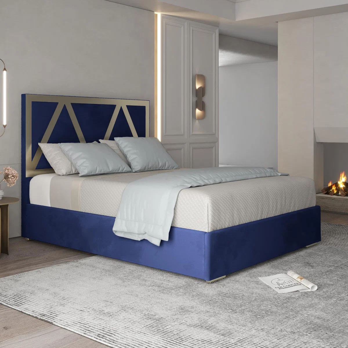 Alison Upholstered Soft Velvet Metal Bed Frame - Blue / King – image 1