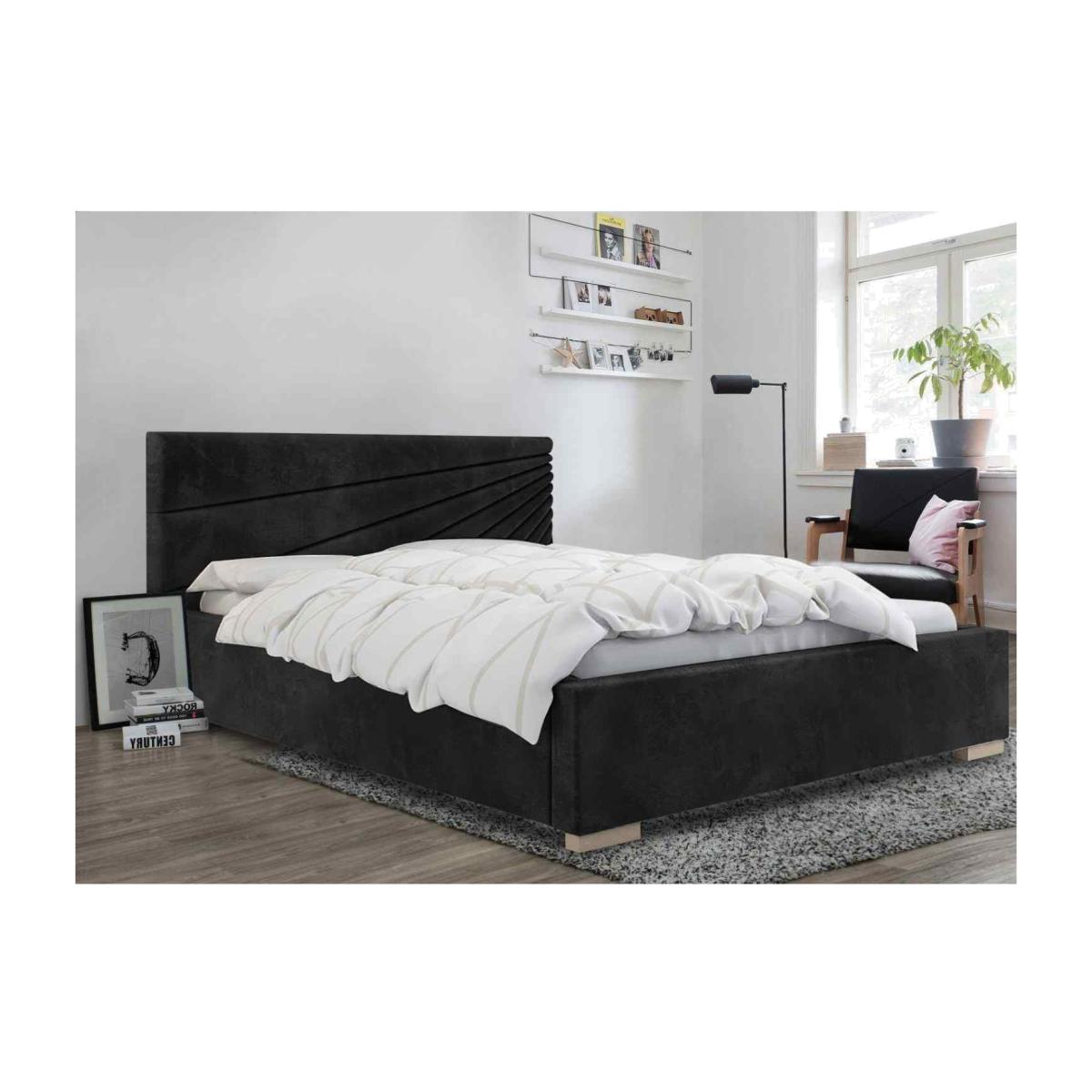 Emma Upholstered Plush Velvet Bed Frame - Black / King Size