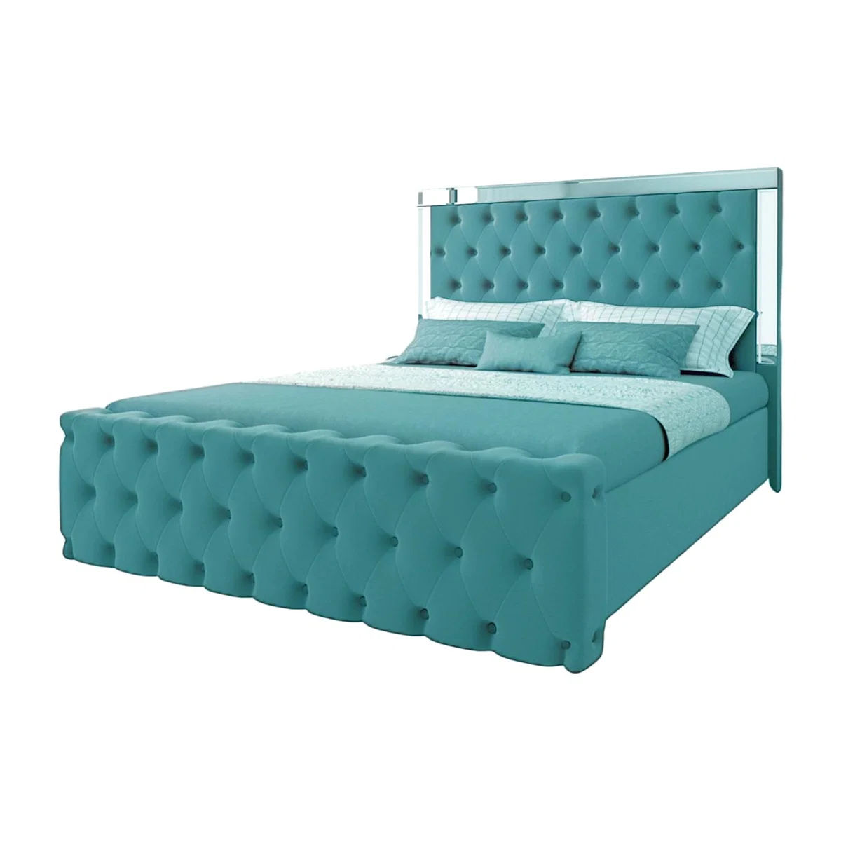 Vanity Mirrored Chesterfield Upholstered Bed Frame Velvet - Slate steel grey / King