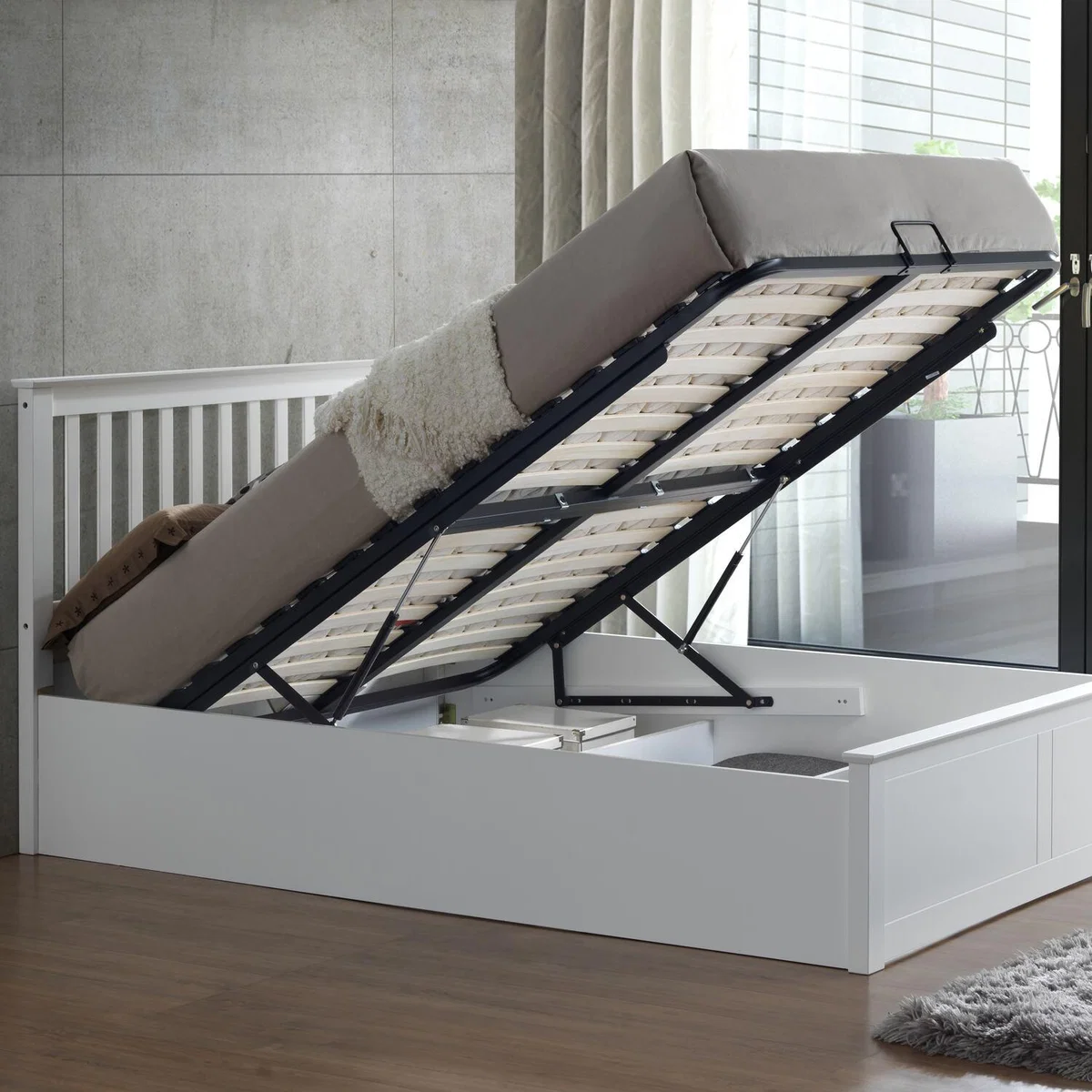 Malmo White Wooden Ottoman Storage Bed - White / King – image 1