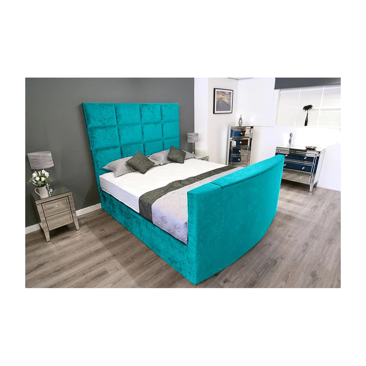 Lurvi Plush TV Bed Frame - Teal / King