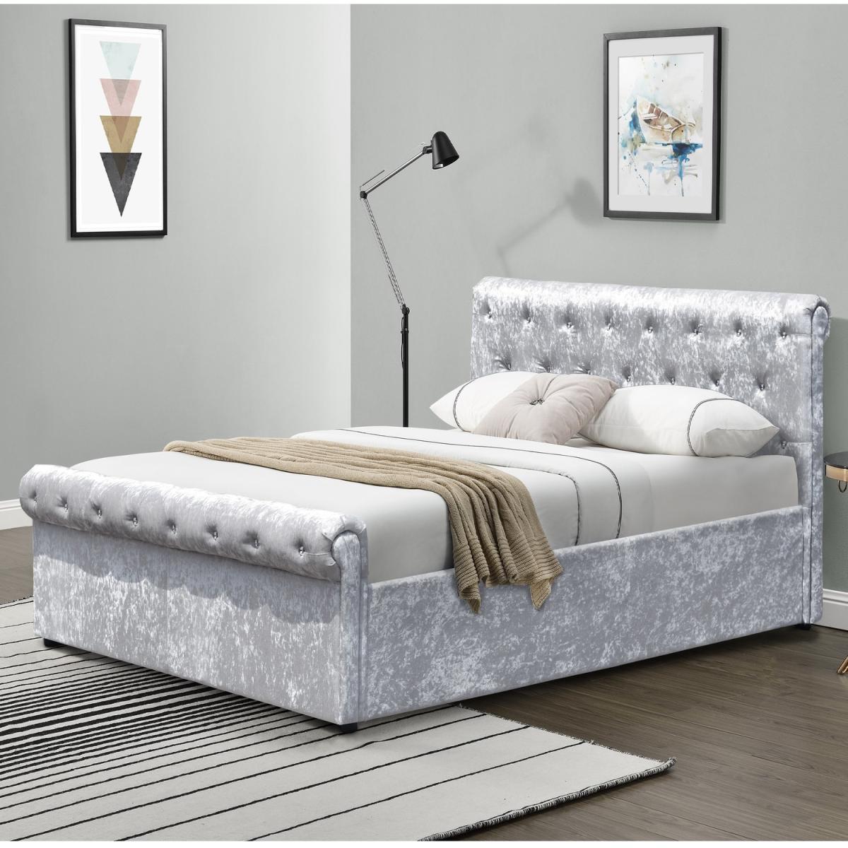 Crushed Velvet Diamante Chesterfield Sleigh Bed Frame - King – image 2