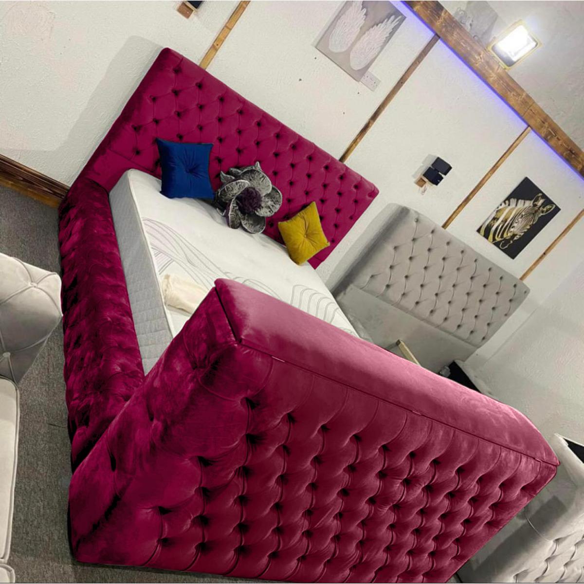 Arli Plush TV Bed Frame - Maroon / King