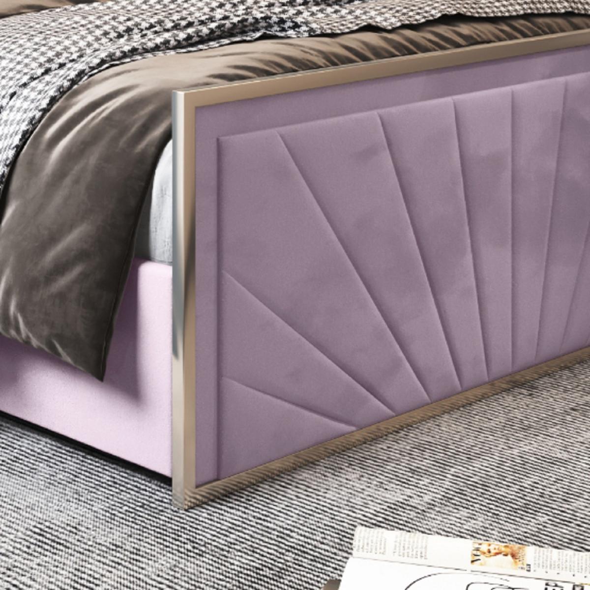 Roxy Upholstered Soft Velvet Metal Bed Frame - Pink / King – image 2