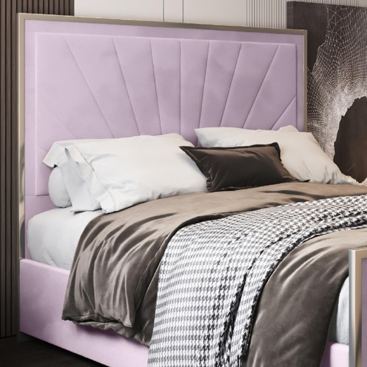 Roxy Upholstered Soft Velvet Metal Bed Frame - Pink / King – image 3