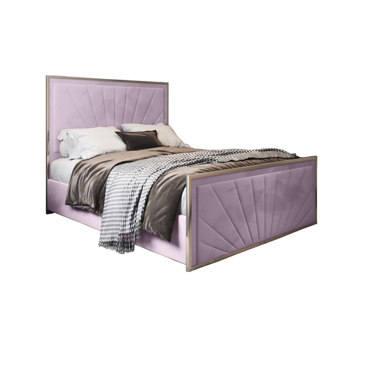 Roxy Upholstered Soft Velvet Metal Bed Frame - Pink / King – image 5