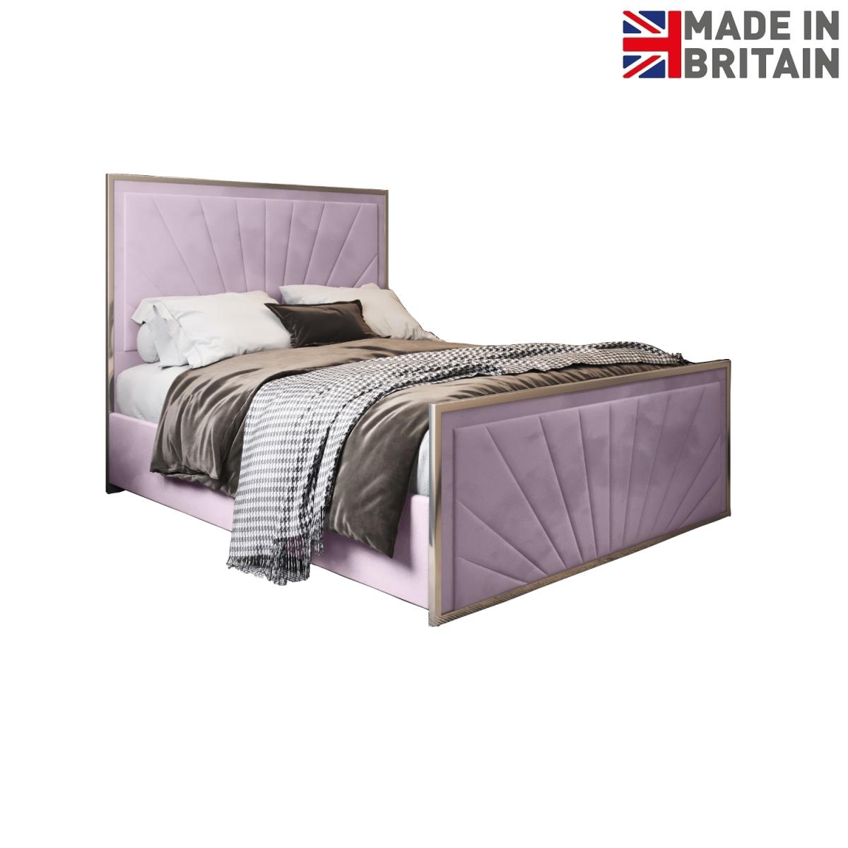 Roxy Upholstered Soft Velvet Metal Bed Frame - Pink / King – image 6