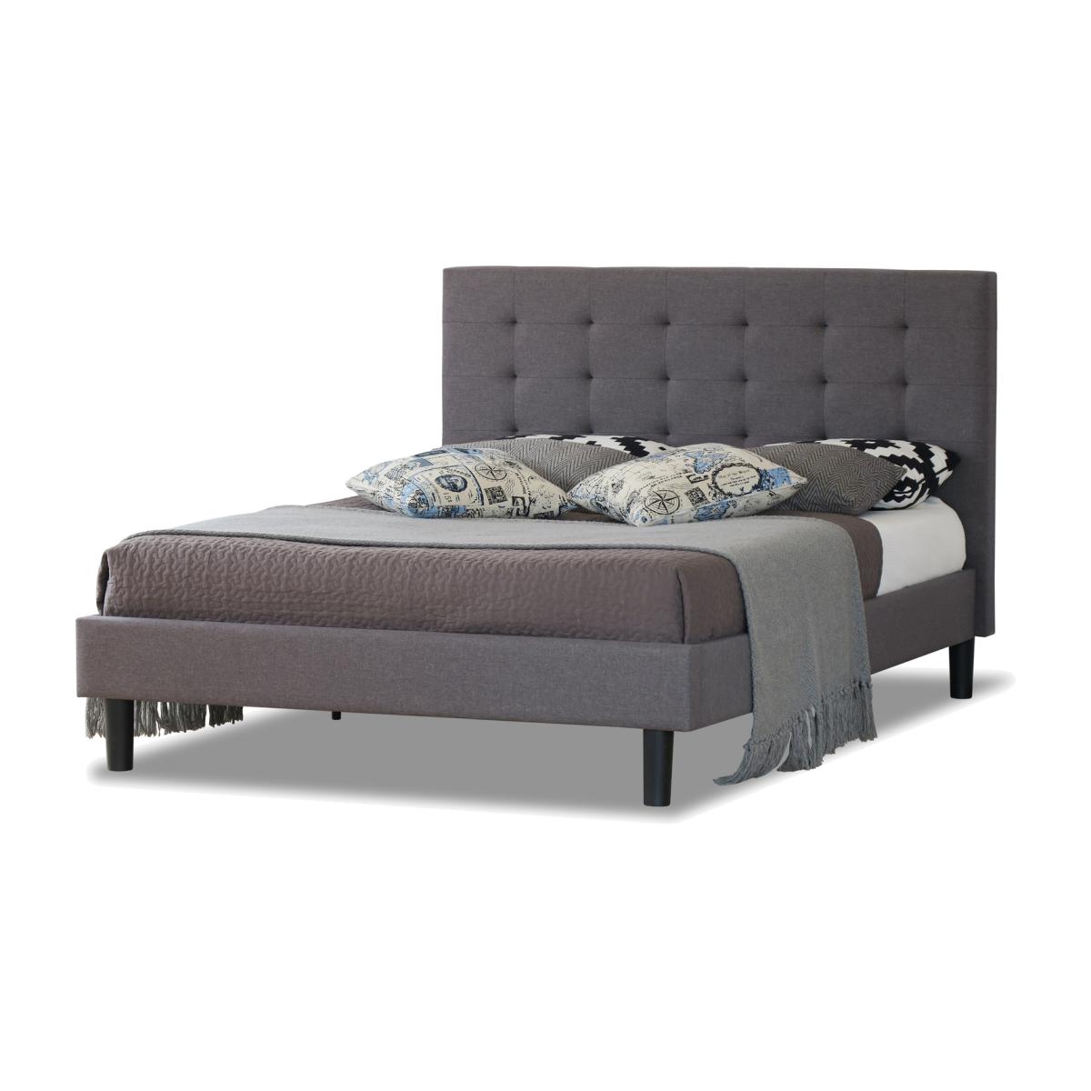 Grey Fabric King 5ft Bed with Wooden Sprung Slatted Base - Grey – image 1