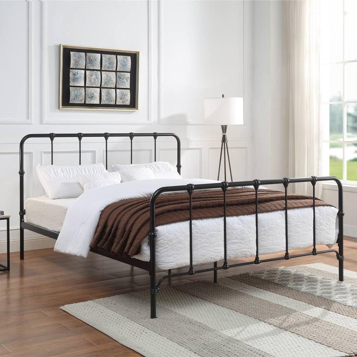 Tunstall Black Metal Bed Frame Victorian Industrial Style - Black / King