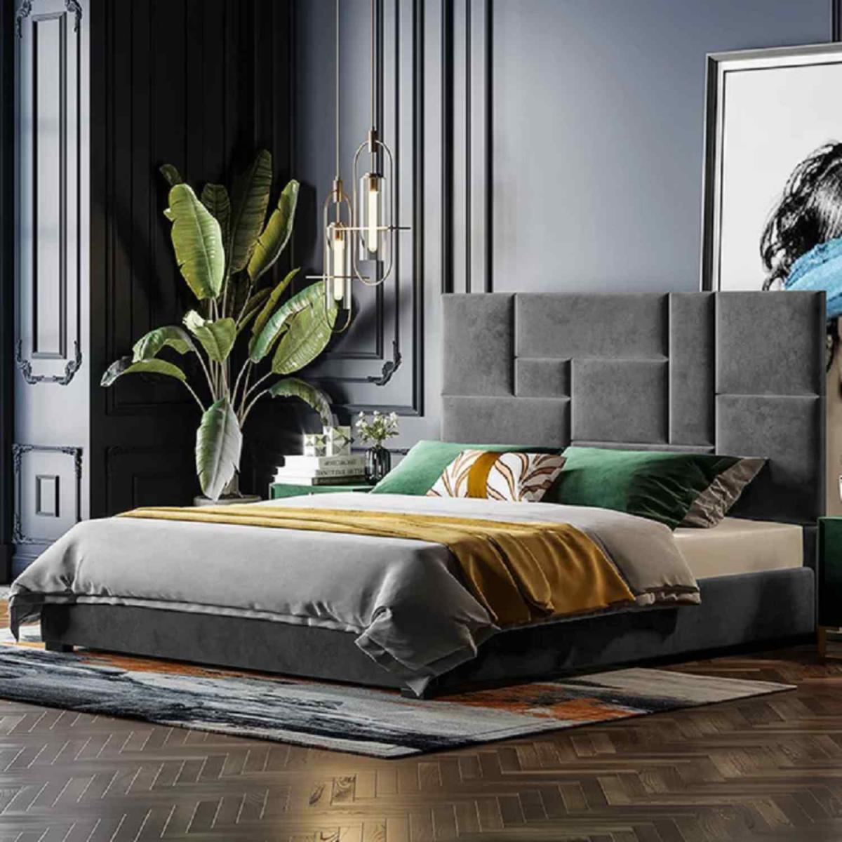 Bera Upholstered Plush Velvet Bed Frame - Grey / King Size