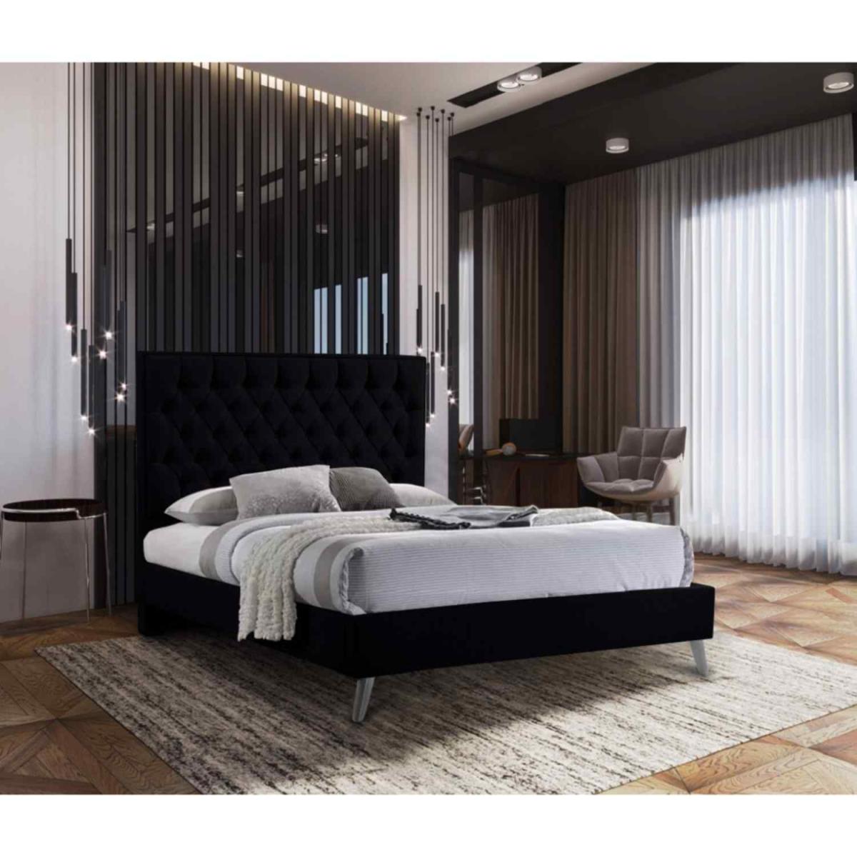 Anna Contemporary Plush Velvet Bed Frame - Black / King Size – image 2